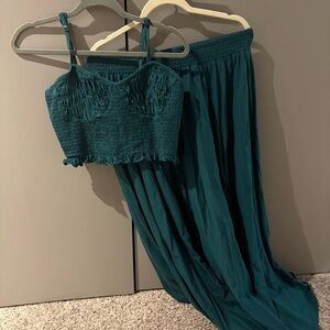 Teal Smocked Crop Top and Maxi Skirt Set
